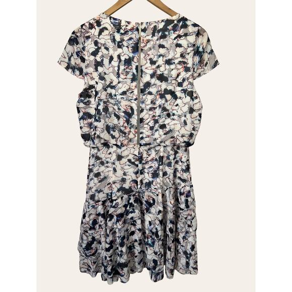 Reiss Annah Tiered Abstract Floral Watercolor Cap Sleeve A-Line Dress Size 6 - Picture 7 of 11
